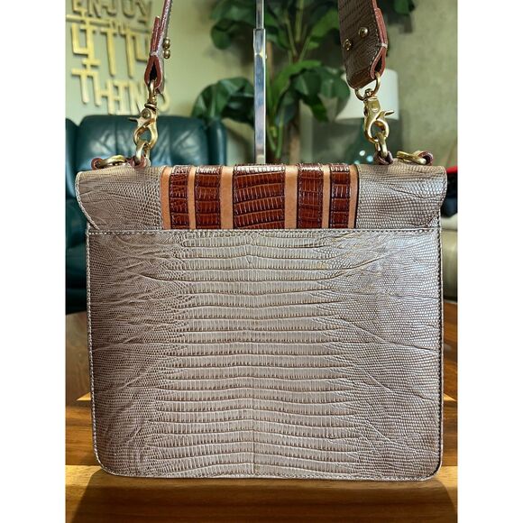 Brahmin Ophelia Satchel Tan Brown Gold Purse Bag Charm - Picture 9 of 11